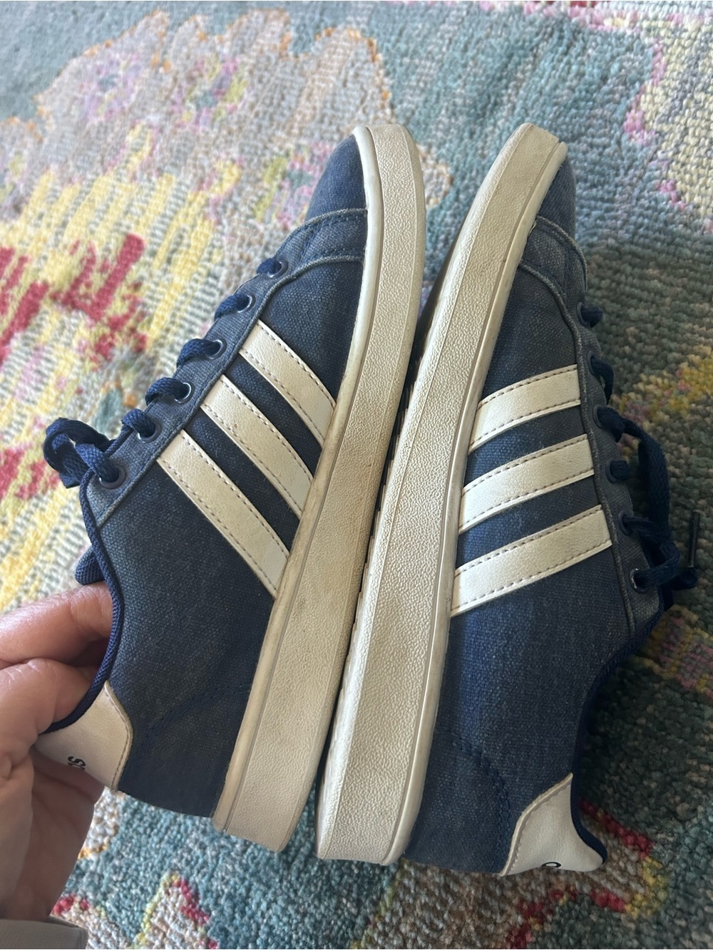 Adidas kids Navy Canvas Sneakers with White Stripes - Picture 5 of 5